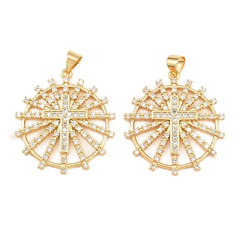 Brass Micro Pave Cubic Zirconia Pendants, Cross Charms, Long-Lasting Plated, Rack Plating, Lead Free & Cadmium Free, Real 18K Gold Plated, 27.5x25.5x2.5mm, Hole: 4.5x3.5mm