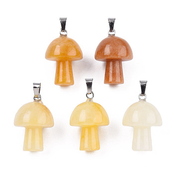Natural Topaz Jade Pendants, with Stainless Steel Snap On Bails, Mushroom Shaped, 24~25x16mm, Hole: 5x3mm
