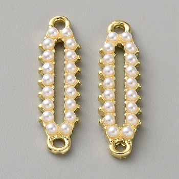 Alloy & White Plastic Pearl Links Connector Charms, Golden, Oval, 24x6.5x3mm, Hole: 1.6mm and 1.4mm