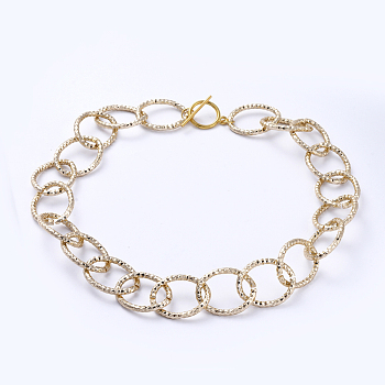Aluminum Cable Chain Necklaces, with Alloy Toggle Clasps, Textured, Light Gold, 16.92 inch(43cm)