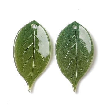 Opaque Resin Pendants, Leaf, Olive Drab, 26x13.8x2mm, Hole: 1.2mm