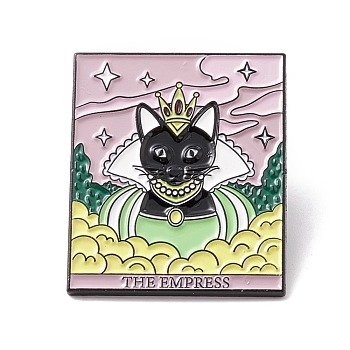 The Empress Word Enamel Pin, Cat Tarot Alloy Badge for Backpack Clothes, Electrophoresis Black, Crown Pattern, 30.5x25.5x1.5mm, Pin: 1mm