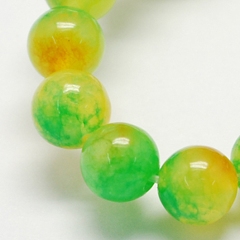 Two Tone Natural Jade Bead Strands, Dyed, Round, Green Yellow, 8mm, Hole: 1mm, about 48pcs/strand, 14.9 inch