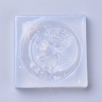 Food Grade Silicone Molds, Resin Casting Molds, For UV Resin, Epoxy Resin Jewelry Making, Ring with Flower, White, 46x46x10mm, Inner Diameter: 39mm