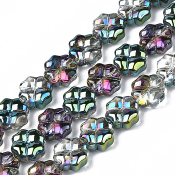 Electroplate Half Translucent Glass Beads Strands, Clover, Colorful, 8x8x4mm, Hole: 0.8mm, about 80pcs/strand, 25.59 inch(65cm)
