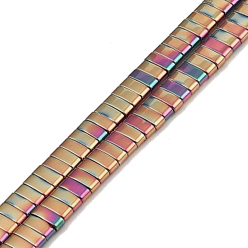 Electroplated Non-magnetic Synthetic Hematite Beads Strands, Rectangle, 2-Hole, Pink Plated, 5x2x2mm, Hole: 0.8mm, about 193pcs/strand, 8.27 inch(21cm)