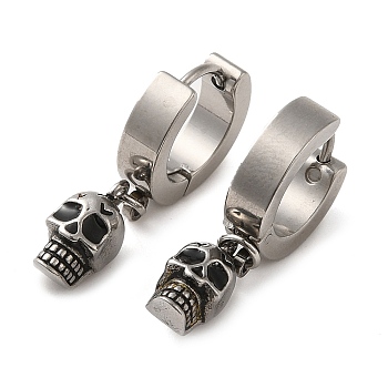 304 Stainless Steel Dangle Hoop Earrings, Skull, 27.5x6mm