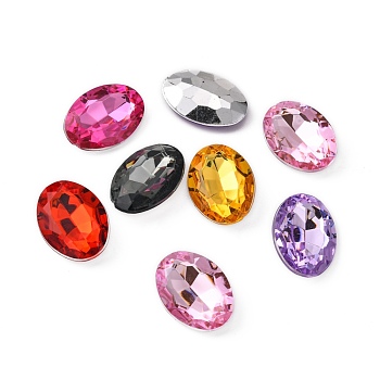 Imitation Taiwan Acrylic Rhinestone Cabochons, Pointed Back & Faceted, Oval, Mixed Color, 18x13x5mm