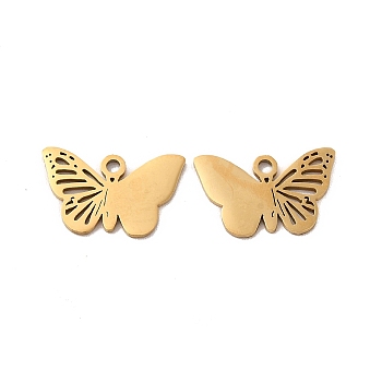 201 Stainless Steel Pendants, Butterfly Charm, Golden, 10x16x0.9mm, Hole: 1.4mm