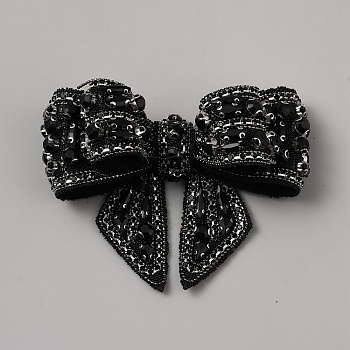 Bowknot Crystal Rhinestone Detachable Shoe Decorations, Black, 73x98x19mm