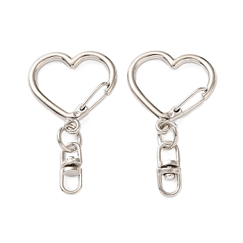 Zinc Alloy & Iron Swivel Clasps, Heart, Platinum, 44mm