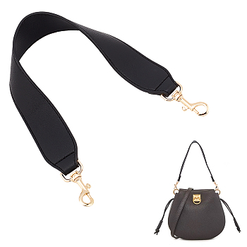 PU Imitation Leather Bag Handles, with Zinc Alloy Swivel Eye Bolt Snap Hook, Purse Replacement Accessories, Black, 50.5x4x0.35cm
