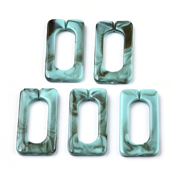 Acrylic Linking Rings, Quick Link Connectors, for Cross Chains Making, Imitation Gemstone Style, Rectangle, Medium Turquoise, 43.5x23x4.5mm, Inner Diameter: 30x12mm, about 147pcs/500g
