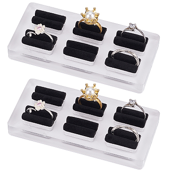 6 Slot Rectangle Acrylic Finger Ring Display Stands, Ring Organizer Holder with Black Sponge Inside, WhiteSmoke, 11x5.2x1.2~1.6cm