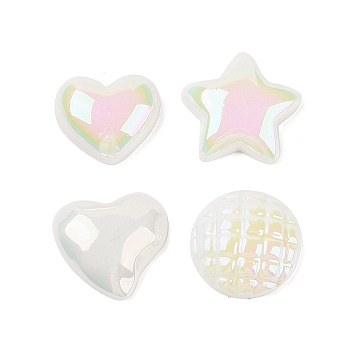 Electroplated Iridescent Opaque Resin Decoden Cabochons, Heart & Star & Flat Round, Mixed Shapes, Mixed Color, 16.5~21.5x19.5~22x6~8mm