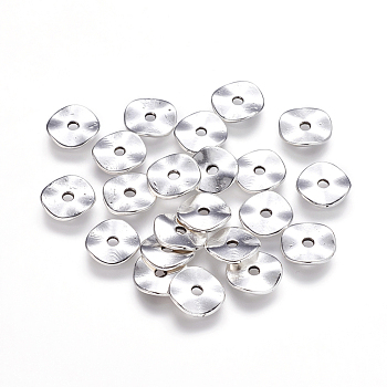 Tibetan Silver Wavy Spacer Beads, Donut, Lead Free & Cadmium Free, Donut, Antique Silver, about 10mm in diameter, 1mm thick, hole: 2mm, about 52pcs/20g