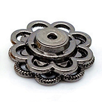 Hollow Alloy Snap Buttons, Sewing Accessories, Flower, Gunmetal, 1 inch(25mm)