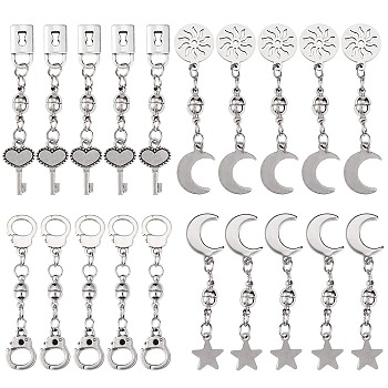 20 Sets 4 Style Round Brass Magnetic Clasps, with 304 Stainless Steel Charms & Jump Rings, Mixed Color, 46~56mm, 5sets/style
