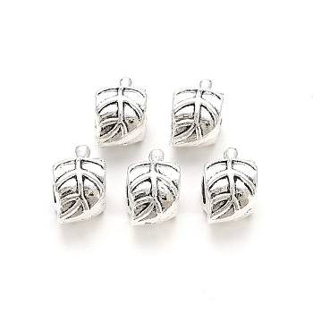 Tibetan Style Alloy European Beads, Large Hole Beads, Cadmium Free & Lead Free, Leaf, Antique Silver, 15x9x8mm, Hole: 5mm, about 380pcs/1000g