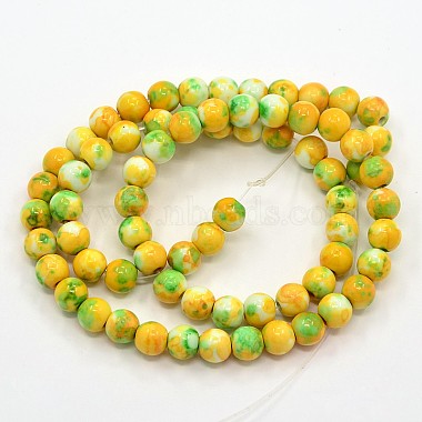 6mm Gold Round Ocean White Jade Beads
