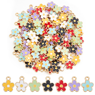 Golden Mixed Color Flower Alloy+Enamel Charms