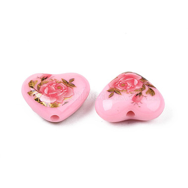 Flower Printed Opaque Acrylic Heart Beads(SACR-S305-28-H04)-3