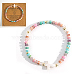 Column Shell Beads Stretch Bracelets, Non-magnetic Hematite Cross Jewelry for Women, Colorful, Inner Diameter: 6-7/8 inch(17.5cm)(QP1883-3)