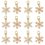 16Pcs 2 Styles Brass Micro Pave Cubic Zirconia Charms, Long-Lasting Plated, with Jump Ring, Snowflake Charm, Real 14K Gold Plated, 15~18x11~11.5x3~4mm, Hole: 3.5mm, 8pcs/style(KK-SC0006-96)