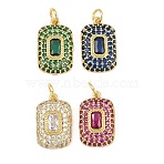 Brass Micro Pave Cubic Zirconia Pendantss, Rectangle Charms, Rack Plating, Long-Lasting Plated, Lead Free & Cadmium Free, Real 18K Gold Plated, Mixed Color, 17x10x4mm, Hole: 3.3mm(CU-CBAAB9C-02G)