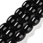 Natural Black Onyx Agate Beads Strands, Dyed & Heated, Oval, 17~18x12~12.5mm, Hole: 2mm, about 22pcs/strand, 15.91''(40.4cm)(G-NH0019-C05-13)