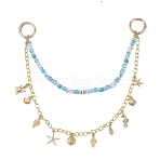 Alloy Sea Animals Charm Glass & Synthetic Turquoise Beaded Double Layer Brass Bag Decorative Chains, with Spring Gate Rings, Deep Sky Blue, Golden, 310mm(HJEW-PH02289)
