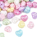 Opaque ABS Imitation Pearl Beads, Heart with Bowknot, Mixed Color, 13.5x16x10mm, Hole: 2.5mm(X-MACR-K361-32)