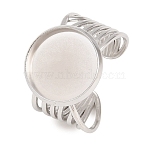 304 Stainless Steel Open Cuff Ring Components, Round Bezel Cup Ring Settings, Stainless Steel Color, 12.5mm, 19mm, Tray Size: 14mm(STAS-F366-06D-P)