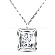SHEGRACE Rhodium Plated 925 Sterling Silver Pendant Necklaces for Women, with Clear Cubic Zirconia and Curb Chains, Rectangle, Platinum, 15.75 inch(40cm)(JN963A)