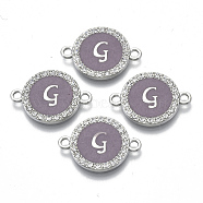 Alloy Enamel Links Connectors, with Crystal Rhinestones, Flat Round with Letter, Silver Color Plated, Letter.G, 22x16x2mm, Hole: 1.8mm(ENAM-TAC0003-01S-01G)