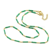 Brass Enamel Column Link Chain Necklaces, Real 18K Gold Plated, Lead Free & Cadmium Free & Nickel Free, Long-Lasting Plated, Medium Sea Green, 17.83~17.91  inch(45.3~45.5cm)(NJEW-H039-02A-02G)