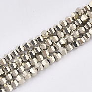 Electroplate Glass Beads Strands, Faceted, Round, Pale Goldenrod, 4~4.5x3.5mm, Hole: 1mm, about 100pcs/strand, 13.7 inch(EGLA-S176-07B-E03)