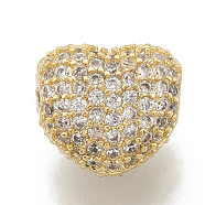 Brass Micro Pave Cubic Zirconia Beads, Heart, Clear, Golden, 8x7x5mm, Hole: 1mm(ZIRC-T006-12G)