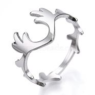 304 Stainless Steel Deer Antler Adjustable Ring for Women, Stainless Steel Color, US Size 6 1/2(16.9mm)(RJEW-T027-06P)