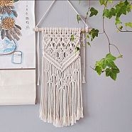 Cotton Cord Macrame Woven Wall Hanging, with Hook Findings, Floral White, 800x250x20mm(HJEW-C010-10)