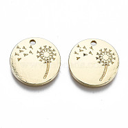 Alloy Pendants, Cadmium Free & Nickel Free & Lead Free, Flat Round with Dandelion, Real 16K Gold Plated, 15x2mm, Hole: 1.5mm(X-PALLOY-T075-95G-NR)
