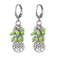 Tibetan Style Alloy Dangle Leverback Earrings, Glass Seed Cluster Earrings, Tree of Life, 40mm(EJEW-MZ00119-04)