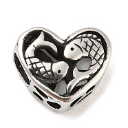 316 Surgical Stainless Steel  Hollow Out Beads, Heart with Twelve Constellations, Pisces
, Pisces, 10x12x6.5mm, Hole: 4mm(STAS-Q304-01C-AS)
