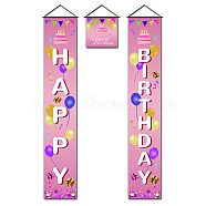 Polyester Hanging Sign for Home Office Front Door Porch Decorations, Rectangle & Square, Word Happy Birthday, Pink, 180x30cm and 30x30cm, 3pcs/set(HJEW-WH0023-001)