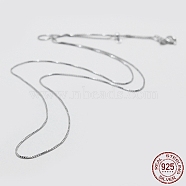 Anti-Tarnish Rhodium Plated 925 Sterling Silver Box Chain Necklaces, with Spring Ring Clasps, with 925 Stamp, Platinum, 16 inch(40cm), hole: 1mm, Pin: 0.8mm(STER-F039-40cm-13P)