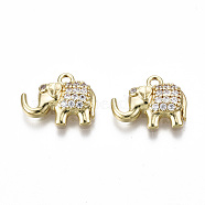 Brass Micro Pave Clear Cubic Zirconia Charms, Elephant Shape, Golden, 11x13x3mm, Hole: 1.4mm(X-KK-S310-59)