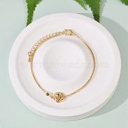 Brass Micro Pave Cubic Zirconia Birthday Flower Link Bracelets, Box Chain Jewelry for Women, Real 18K Gold Plated, August Gladiolus, 7 inch(17.9cm), 45mm extender chain, pendant: 9.5x13.5x3mm(BJEW-U031-01G-08)