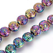 Electroplate Non-magnetic Synthetic Hematite Beads Strands, Flower, Multi-color Plated, 8x5mm, Hole: 1mm, about 50pcs/strand, 15.7 inch(G-Q486-67D)