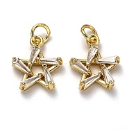 Brass Micro Pave Cubic Zirconia Charms, with Jump Rings, Long-Lasting Plated, Star, Real 18K Gold Plated, 14x12x3mm, Hole: 3mm(ZIRC-H119-08G)