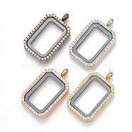 Alloy Magnetic Locket Pendants, with Rhinestone and Glass, Rectangle, Crystal, Mixed Color, 40.5x23.5x8mm, Hole: 4mm, Inner Measure: 24.5x15mm(PALLOY-T052-18)